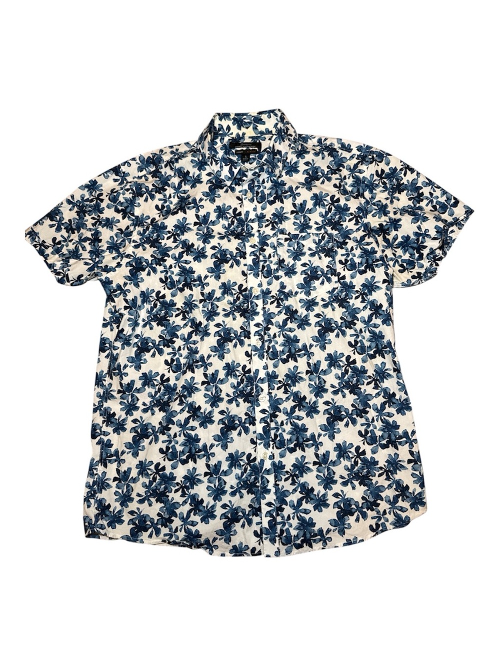 Marc Anthony Slim Fit Floral Button Up Shirt Large Blue White Getaway Ready
